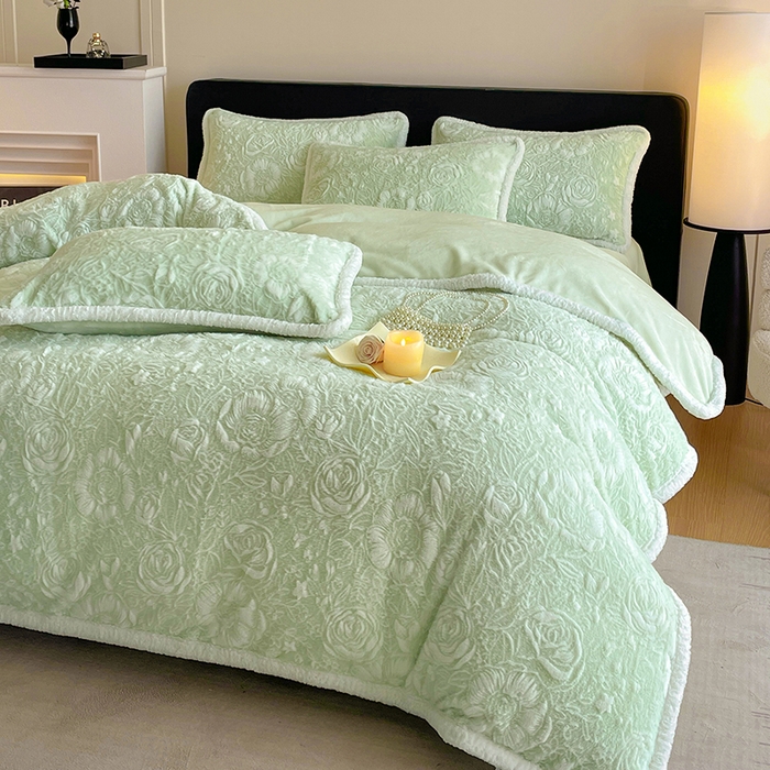 91家纺网 家纺一手货源 找家纺 （总）民新家纺 2025新款立体烂花兔毛包边款四件套