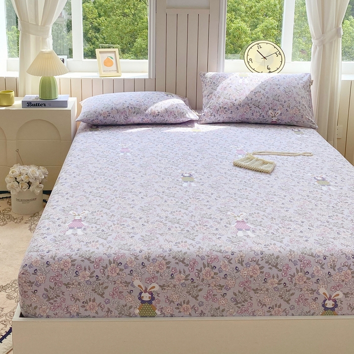 91家纺网 家纺一手货源 找家纺 春皖家纺 2026新款原棉磨毛单床笠 床笠单件-风格一 萌萌兔