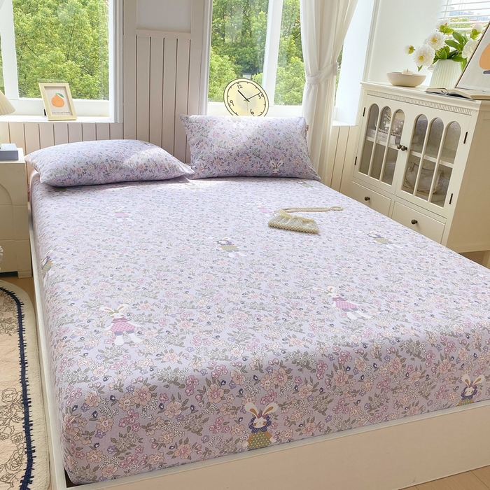 91家纺网 家纺一手货源 找家纺 春皖家纺 2026新款原棉磨毛单床笠 床笠单件-风格一 萌萌兔