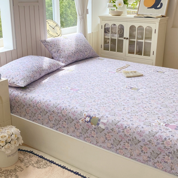 91家纺网 家纺一手货源 找家纺 春皖家纺 2026新款原棉磨毛单床笠 床笠单件-风格一 萌萌兔