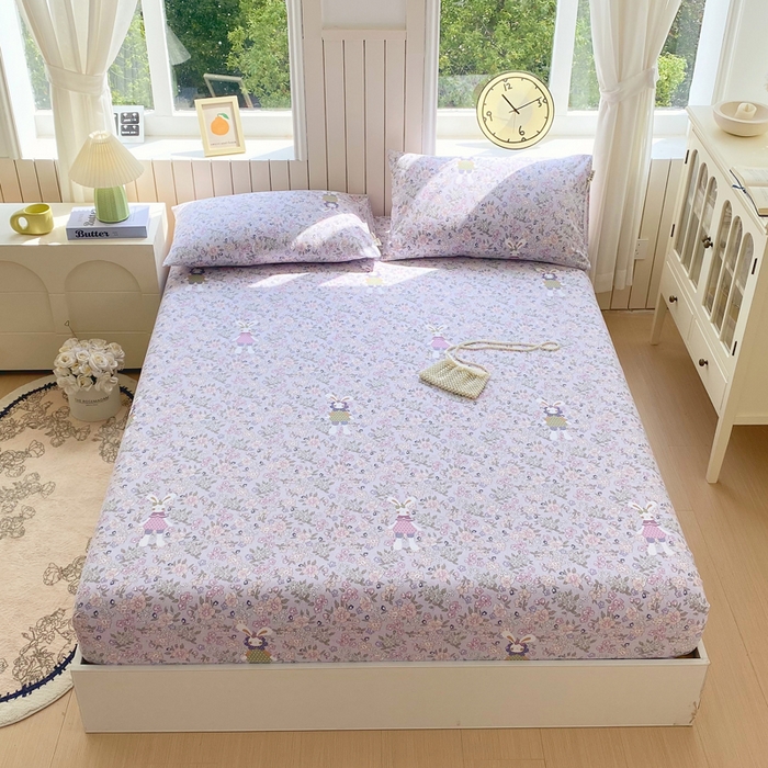 91家纺网 家纺一手货源 找家纺 春皖家纺 2026新款原棉磨毛单床笠 床笠单件-风格一 萌萌兔