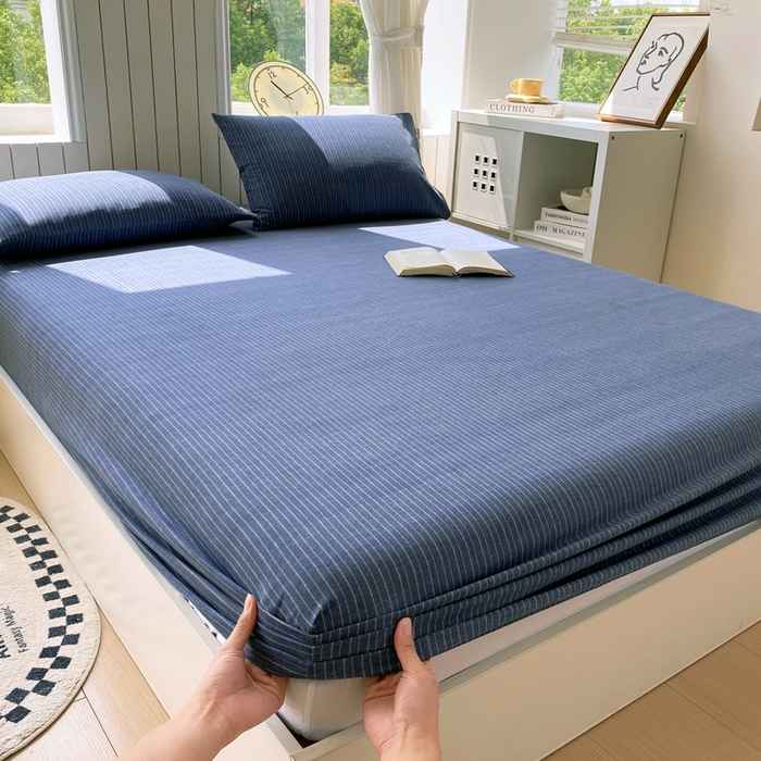 91家纺网 家纺一手货源 找家纺 春皖家纺 2025新款原棉磨毛单床笠 床笠单件-风格一 梦蓝图