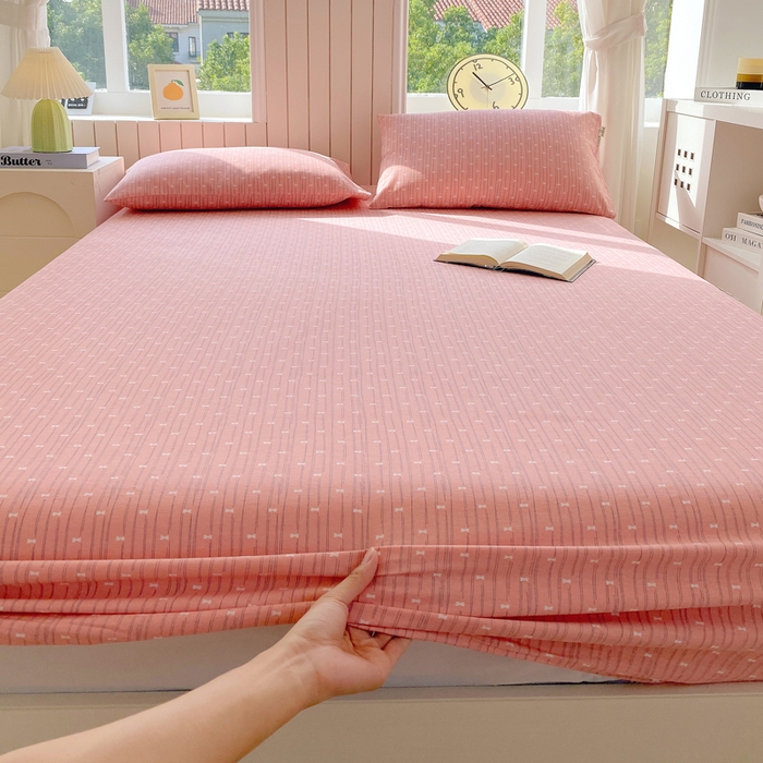 春皖家纺 2025新款原棉磨毛单床笠 床笠单件-风格一 梦妮粉