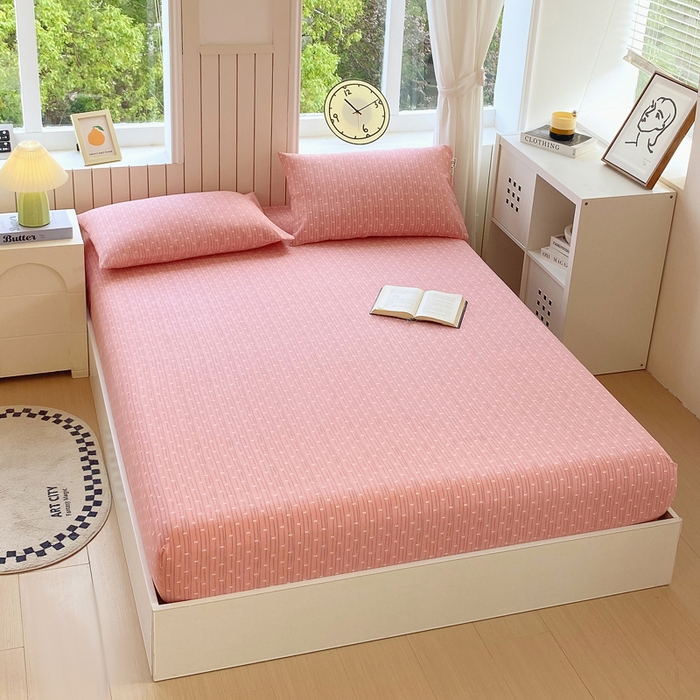 91家纺网 家纺一手货源 找家纺 春皖家纺 2025新款原棉磨毛单床笠 床笠单件-风格一 梦妮粉