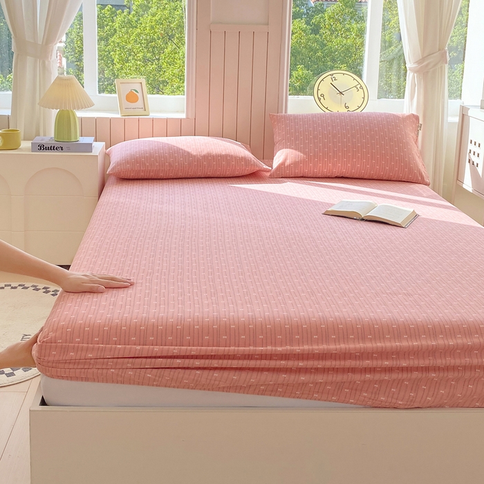 91家纺网 家纺一手货源 找家纺 春皖家纺 2025新款原棉磨毛单床笠 床笠单件-风格一 梦妮粉