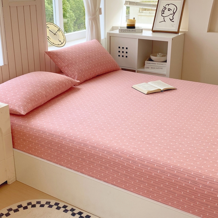 91家纺网 家纺一手货源 找家纺 春皖家纺 2025新款原棉磨毛单床笠 床笠单件-风格一 梦妮粉