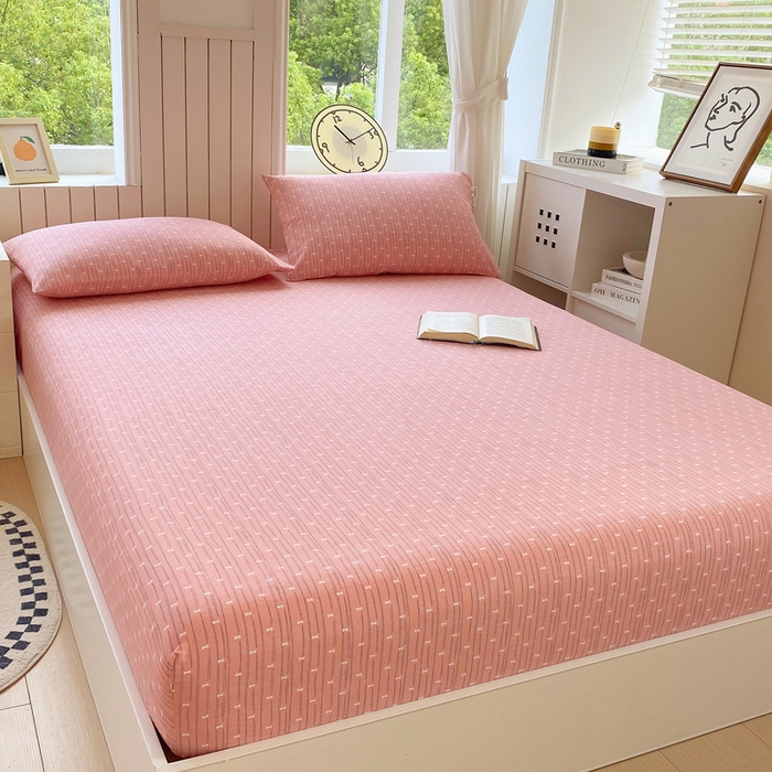 91家纺网 家纺一手货源 找家纺 春皖家纺 2025新款原棉磨毛单床笠 床笠单件-风格一 梦妮粉