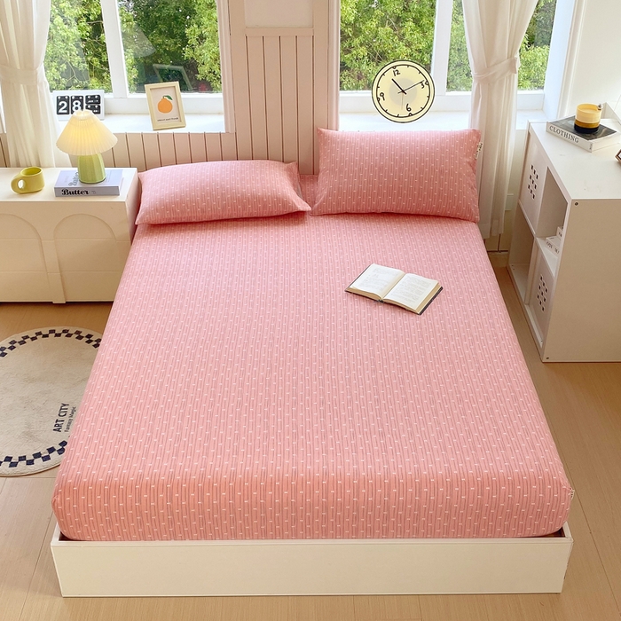 91家纺网 家纺一手货源 找家纺 春皖家纺 2025新款原棉磨毛单床笠 床笠单件-风格一 梦妮粉