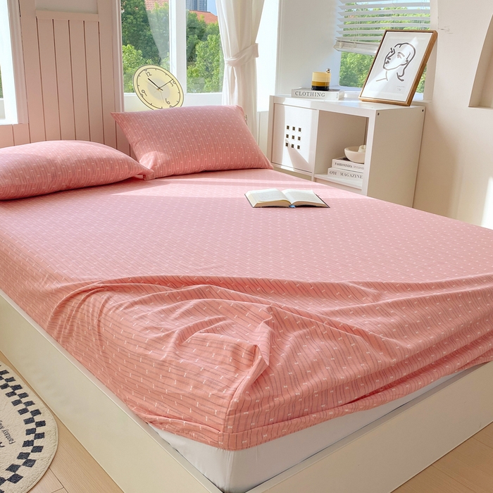 91家纺网 家纺一手货源 找家纺 春皖家纺 2025新款原棉磨毛单床笠 床笠单件-风格一 梦妮粉