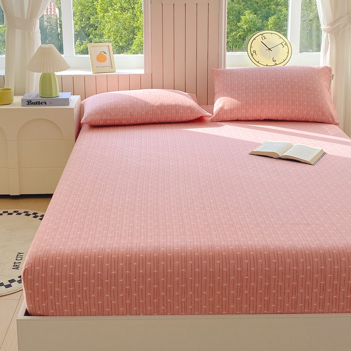 91家纺网 家纺一手货源 找家纺 春皖家纺 2025新款原棉磨毛单床笠 床笠单件-风格一 梦妮粉