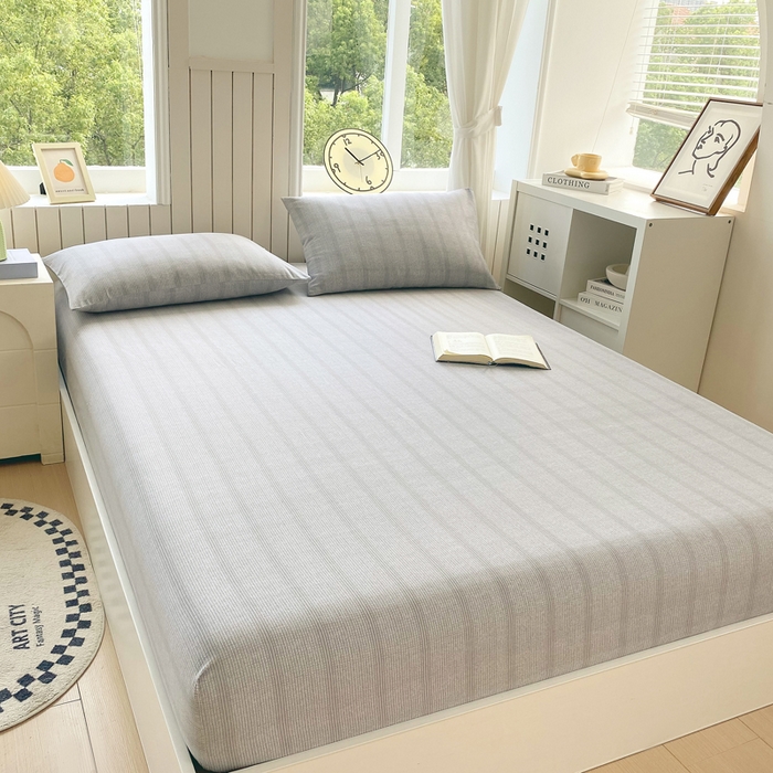 91家纺网 家纺一手货源 找家纺 春皖家纺 2025新款原棉磨毛单床笠 床笠单件-风格一 暮山灰