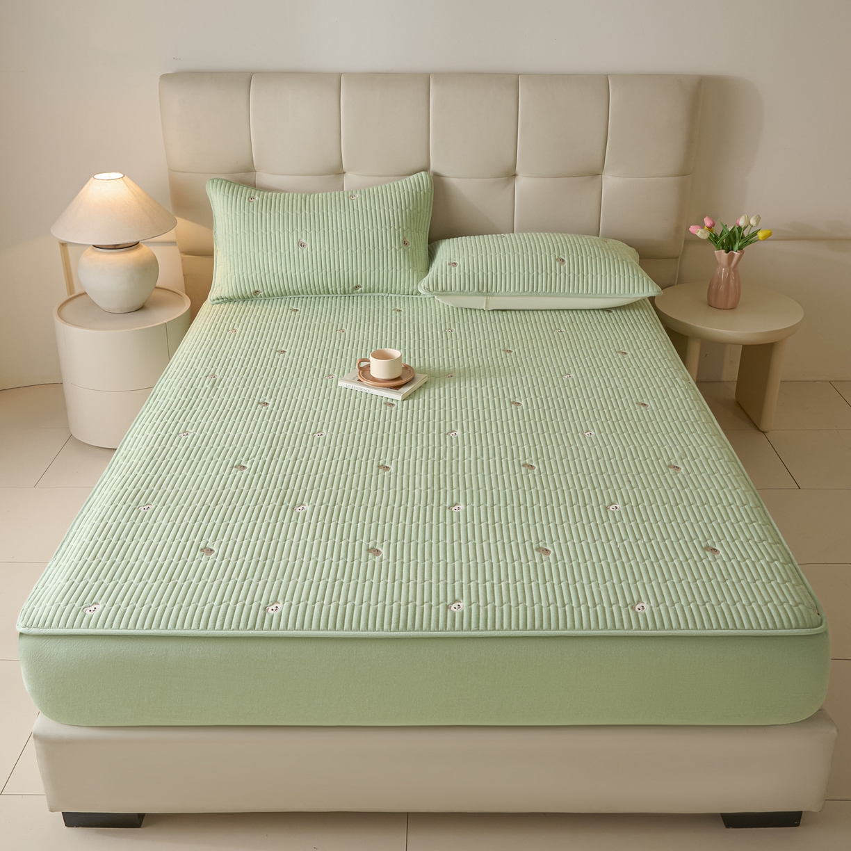 91家纺网 家纺一手货源 找家纺 卡伦家纺 2025新款全棉色织水洗棉夹棉床垫席梦思保护垫 牛仔兰