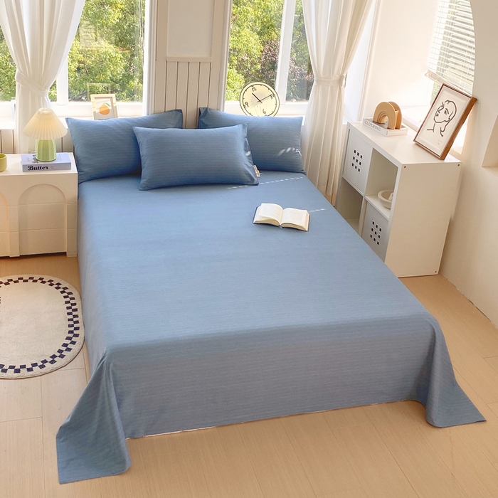 91家纺网 家纺一手货源 找家纺 春皖家纺 2025新款原棉磨毛单床单 床单单件-风格一 柏林蓝