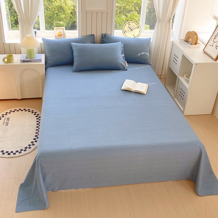 91家纺网 家纺一手货源 找家纺 春皖家纺 2025新款原棉磨毛单床单 床单单件-风格一 柏林蓝