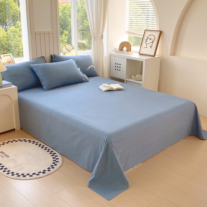 91家纺网 家纺一手货源 找家纺 春皖家纺 2025新款原棉磨毛单床单 床单单件-风格一 柏林蓝