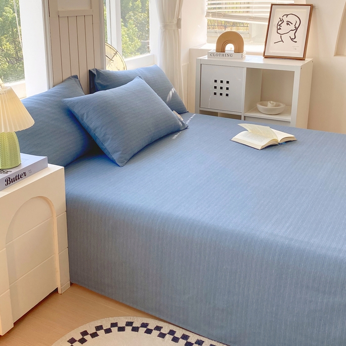 91家纺网 家纺一手货源 找家纺 春皖家纺 2025新款原棉磨毛单床单 床单单件-风格一 柏林蓝