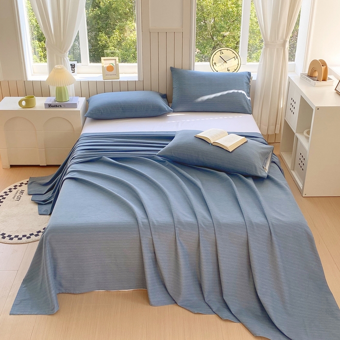 91家纺网 家纺一手货源 找家纺 春皖家纺 2025新款原棉磨毛单床单 床单单件-风格一 柏林蓝