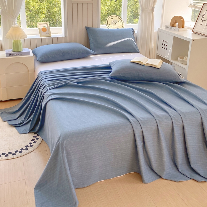 91家纺网 家纺一手货源 找家纺 春皖家纺 2025新款原棉磨毛单床单 床单单件-风格一 柏林蓝