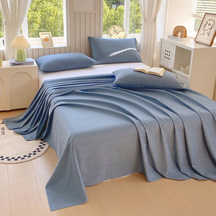 91家纺网 家纺一手货源 找家纺 春皖家纺 2025新款原棉磨毛单床单 床单单件-风格一 柏林蓝