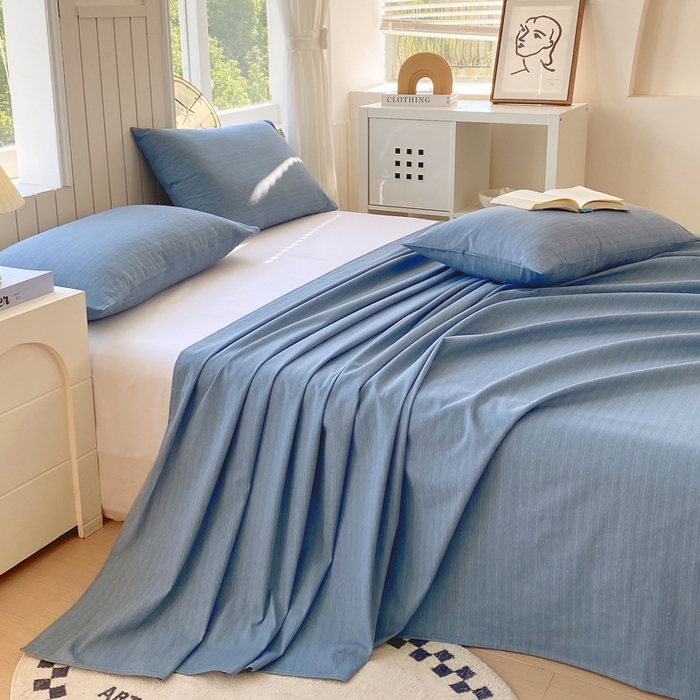 91家纺网 家纺一手货源 找家纺 春皖家纺 2025新款原棉磨毛单床单 床单单件-风格一 柏林蓝