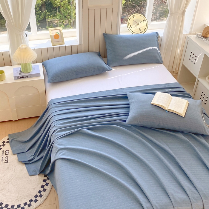 91家纺网 家纺一手货源 找家纺 春皖家纺 2025新款原棉磨毛单床单 床单单件-风格一 柏林蓝