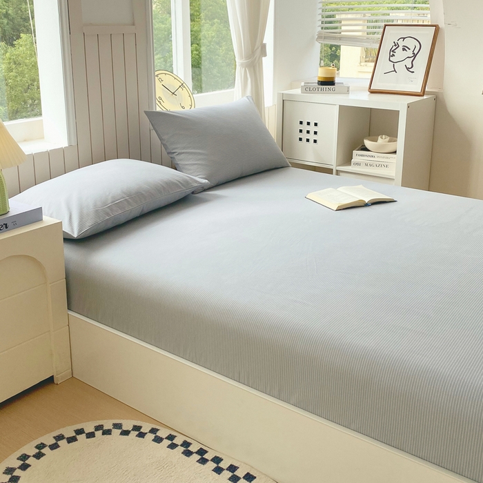 91家纺网 家纺一手货源 找家纺 春皖家纺 2025新款原棉磨毛单床笠 床笠单件-风格一 雾灰细语