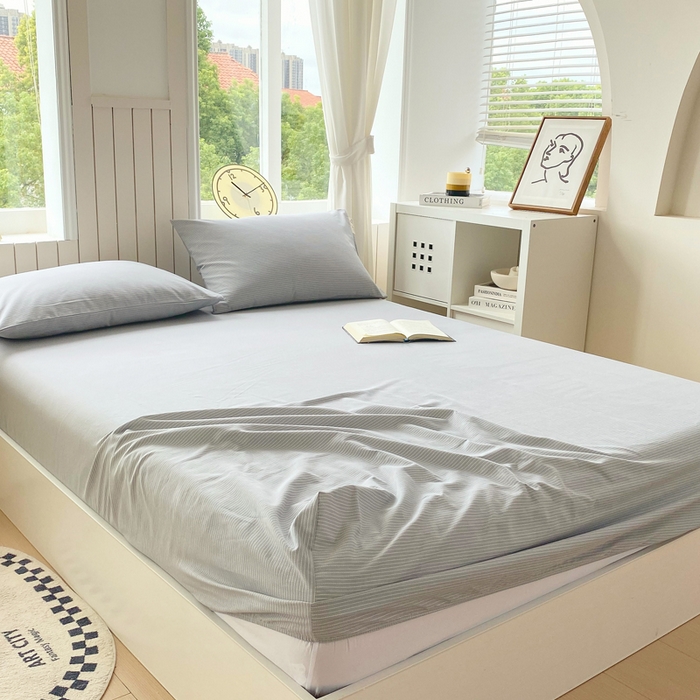 91家纺网 家纺一手货源 找家纺 春皖家纺 2025新款原棉磨毛单床笠 床笠单件-风格一 雾灰细语