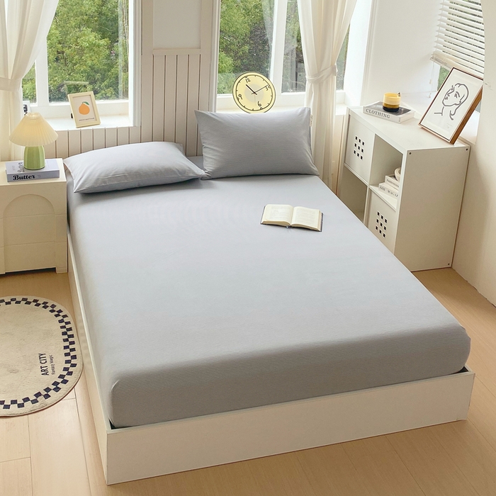 91家纺网 家纺一手货源 找家纺 春皖家纺 2025新款原棉磨毛单床笠 床笠单件-风格一 雾灰细语