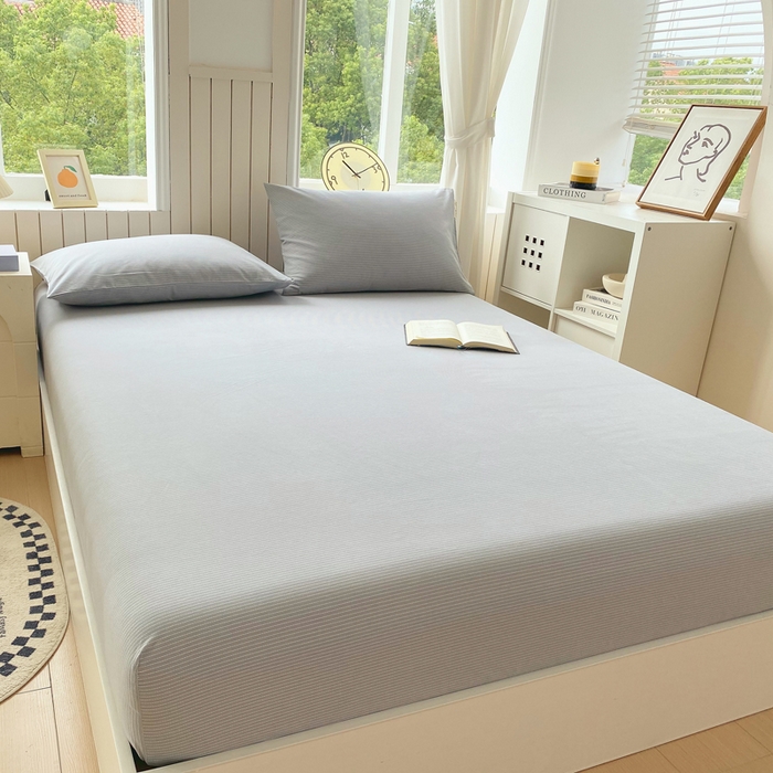 91家纺网 家纺一手货源 找家纺 春皖家纺 2025新款原棉磨毛单床笠 床笠单件-风格一 雾灰细语