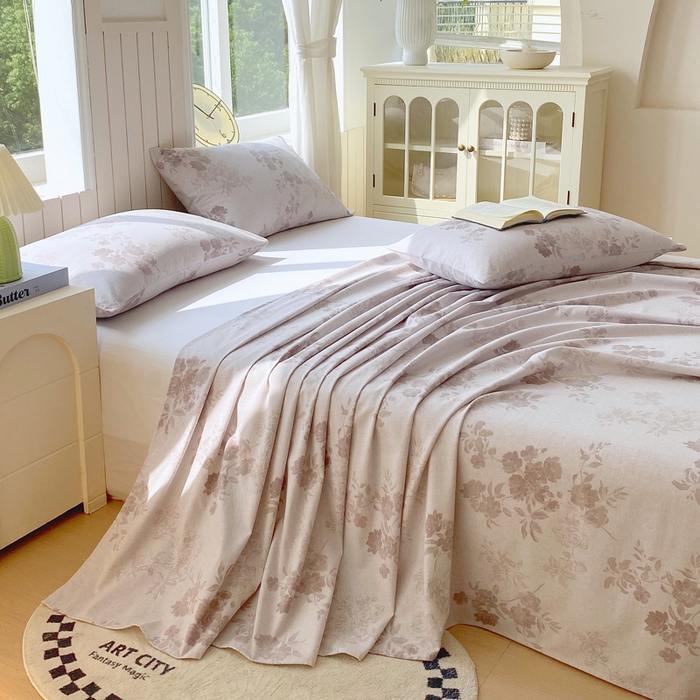 91家纺网 家纺一手货源 找家纺 春皖家纺 2025新款原棉磨毛单床单 床单单件-风格一 花庭悦舞