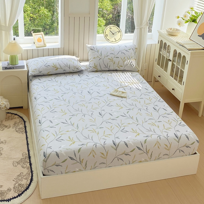 91家纺网 家纺一手货源 找家纺 春皖家纺 2025新款原棉磨毛单床笠 床笠单件-风格一 叶晴川