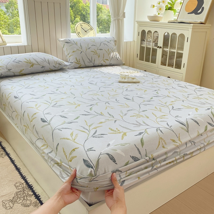 91家纺网 家纺一手货源 找家纺 春皖家纺 2025新款原棉磨毛单床笠 床笠单件-风格一 叶晴川