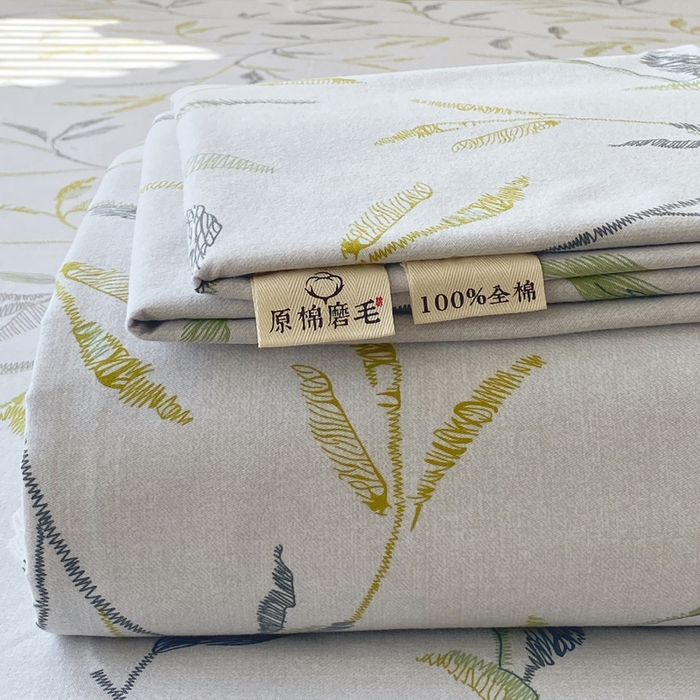 91家纺网 家纺一手货源 找家纺 春皖家纺 2025新款原棉磨毛单床笠 床笠单件-风格一 叶晴川