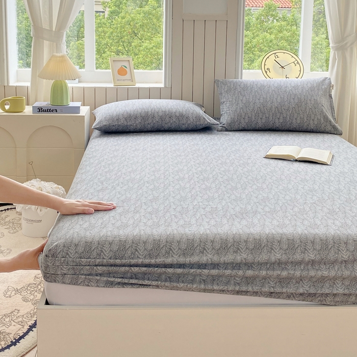 91家纺网 家纺一手货源 找家纺 春皖家纺 2025新款原棉磨毛单床笠 床笠单件-风格一 叶相思