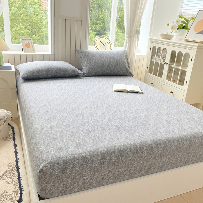 91家纺网 家纺一手货源 找家纺 春皖家纺 2025新款原棉磨毛单床笠 床笠单件-风格一 叶相思