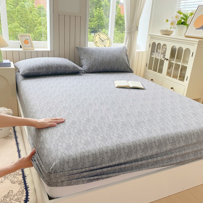 91家纺网 家纺一手货源 找家纺 春皖家纺 2025新款原棉磨毛单床笠 床笠单件-风格一 叶相思