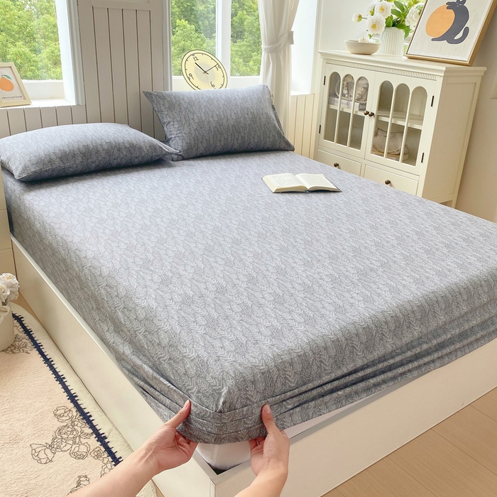 91家纺网 家纺一手货源 找家纺 春皖家纺 2025新款原棉磨毛单床笠 床笠单件-风格一 叶相思