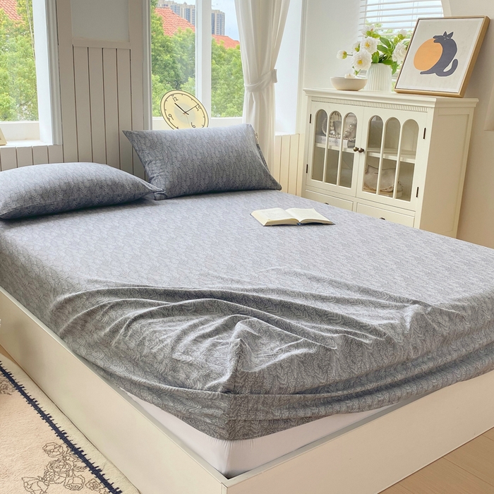 91家纺网 家纺一手货源 找家纺 春皖家纺 2025新款原棉磨毛单床笠 床笠单件-风格一 叶相思