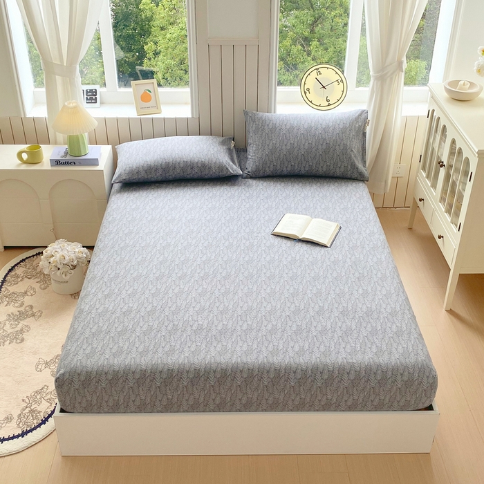 91家纺网 家纺一手货源 找家纺 春皖家纺 2025新款原棉磨毛单床笠 床笠单件-风格一 叶相思