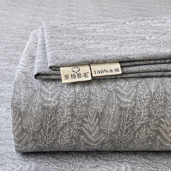91家纺网 家纺一手货源 找家纺 春皖家纺 2025新款原棉磨毛单床笠 床笠单件-风格一 叶相思