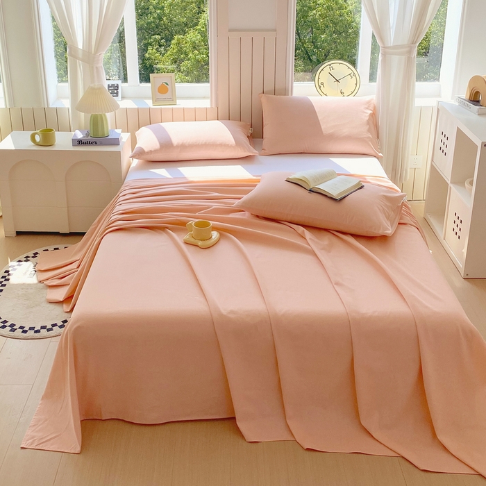 91家纺网 家纺一手货源 找家纺 春皖家纺 2025新款原棉磨毛单床单 床单单件-风格一 丽人粉