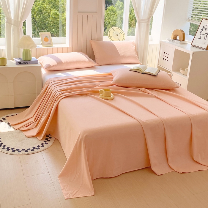 91家纺网 家纺一手货源 找家纺 春皖家纺 2025新款原棉磨毛单床单 床单单件-风格一 丽人粉