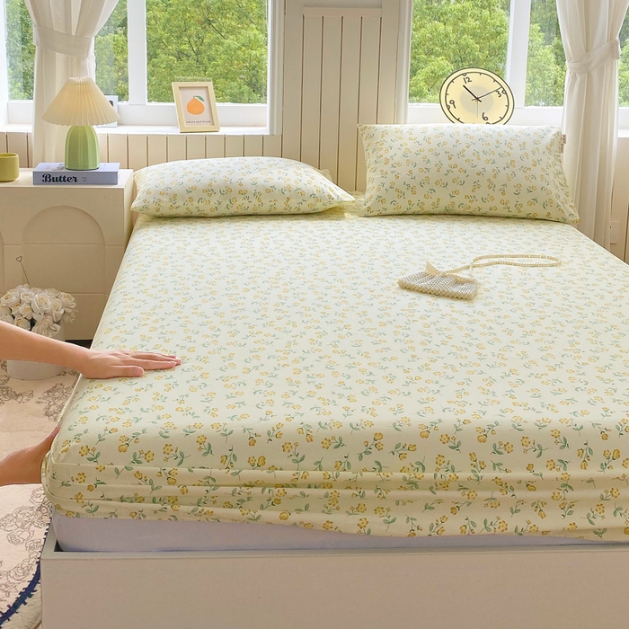 91家纺网 家纺一手货源 找家纺 春皖家纺 2025新款原棉磨毛单床笠 床笠单件-风格一 知春意