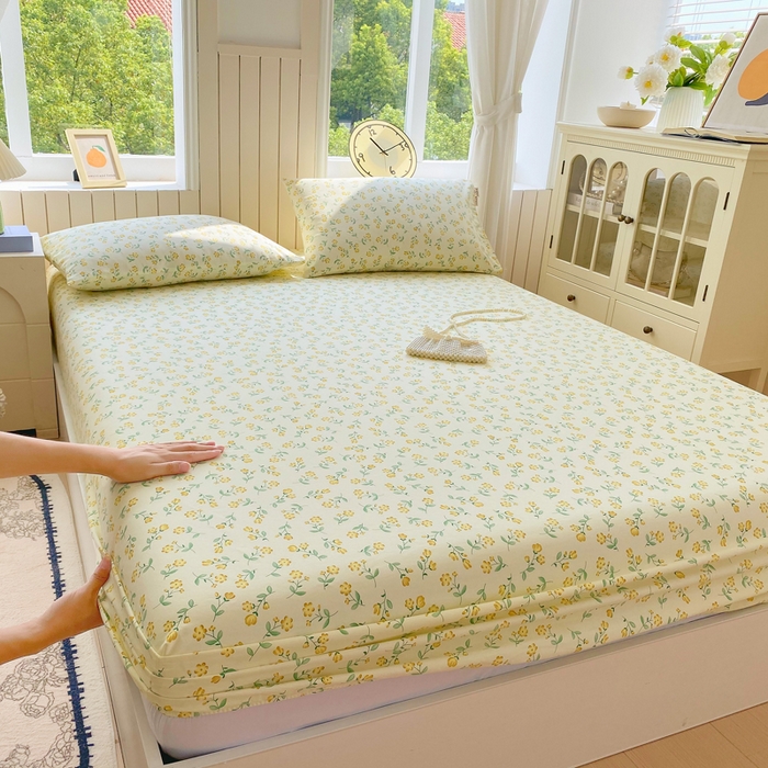 91家纺网 家纺一手货源 找家纺 春皖家纺 2025新款原棉磨毛单床笠 床笠单件-风格一 知春意