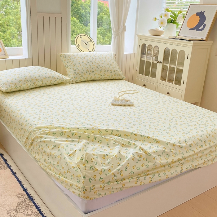 91家纺网 家纺一手货源 找家纺 春皖家纺 2025新款原棉磨毛单床笠 床笠单件-风格一 知春意