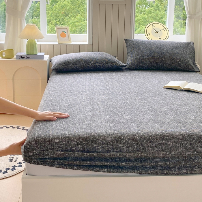 91家纺网 家纺一手货源 找家纺 春皖家纺 2025新款原棉磨毛单床笠 床笠单件-风格一 知性灰