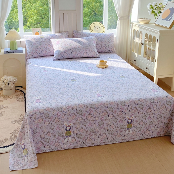 91家纺网 家纺一手货源 找家纺 春皖家纺 2025新款原棉磨毛单床单 床单单件-风格一 萌萌兔