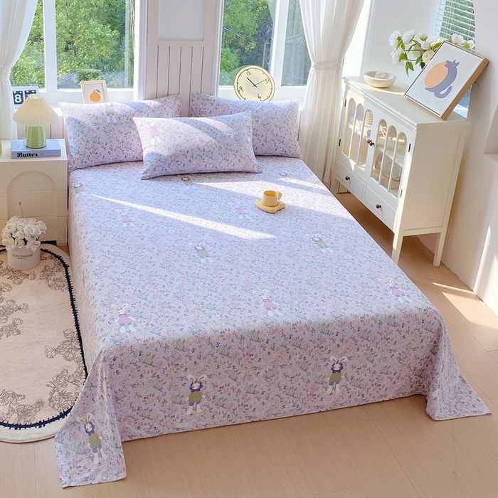 91家纺网 家纺一手货源 找家纺 春皖家纺 2025新款原棉磨毛单床单 床单单件-风格一 萌萌兔