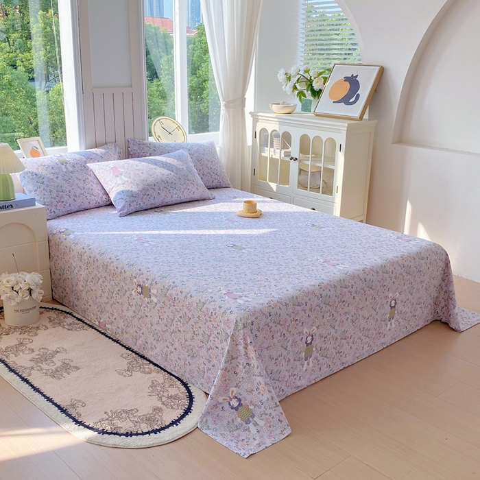 91家纺网 家纺一手货源 找家纺 春皖家纺 2025新款原棉磨毛单床单 床单单件-风格一 萌萌兔