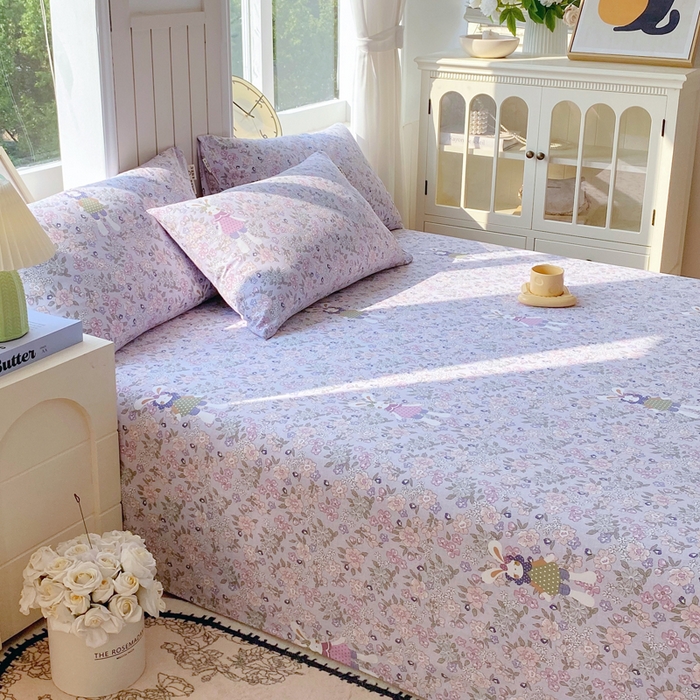 91家纺网 家纺一手货源 找家纺 春皖家纺 2025新款原棉磨毛单床单 床单单件-风格一 萌萌兔